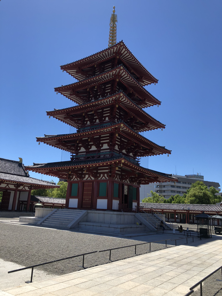 Pagode japonaise traditionnelle sur un ciel bleu dégagé.
