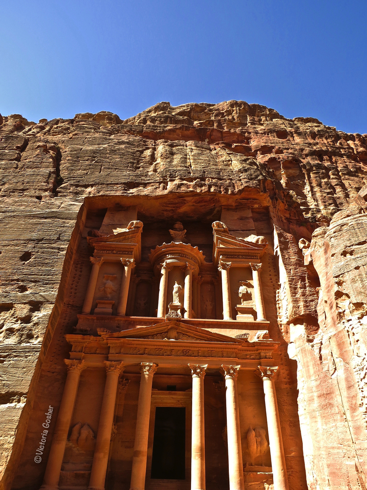 Elaborate rock-carved facade at Petra, Jordan.