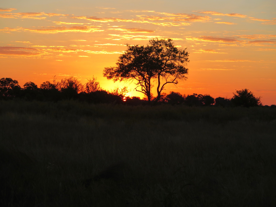 Un coucher de soleil coloré sur un plan d'eau tranquille.