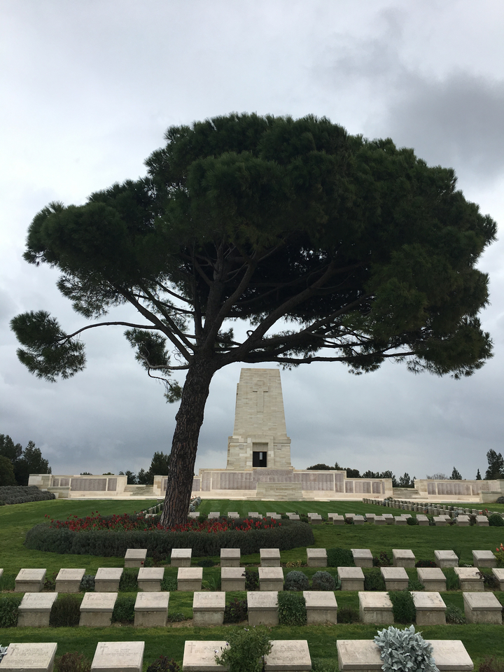 Grande structure commémorative sous un vaste arbre.