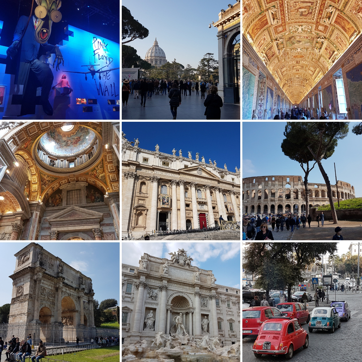 Collage de divers sites historiques, dont une cathédrale et le Colisée.