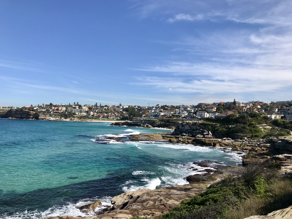 Coastal view with cliffs and ocean.
