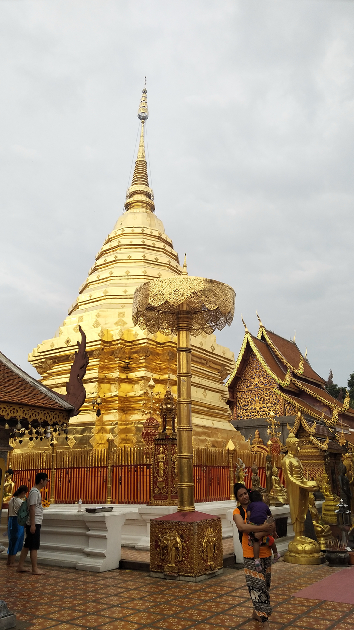 Golden stupa and ornate temple architecture.
