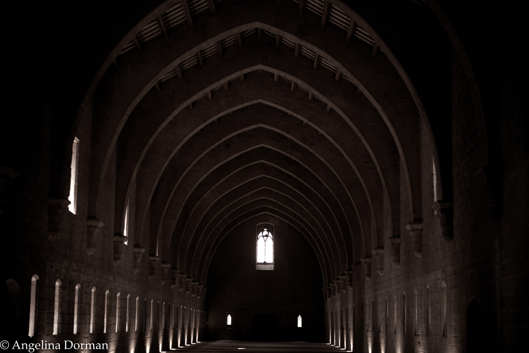 Intérieur d'une église historique avec des plafonds voûtés.
