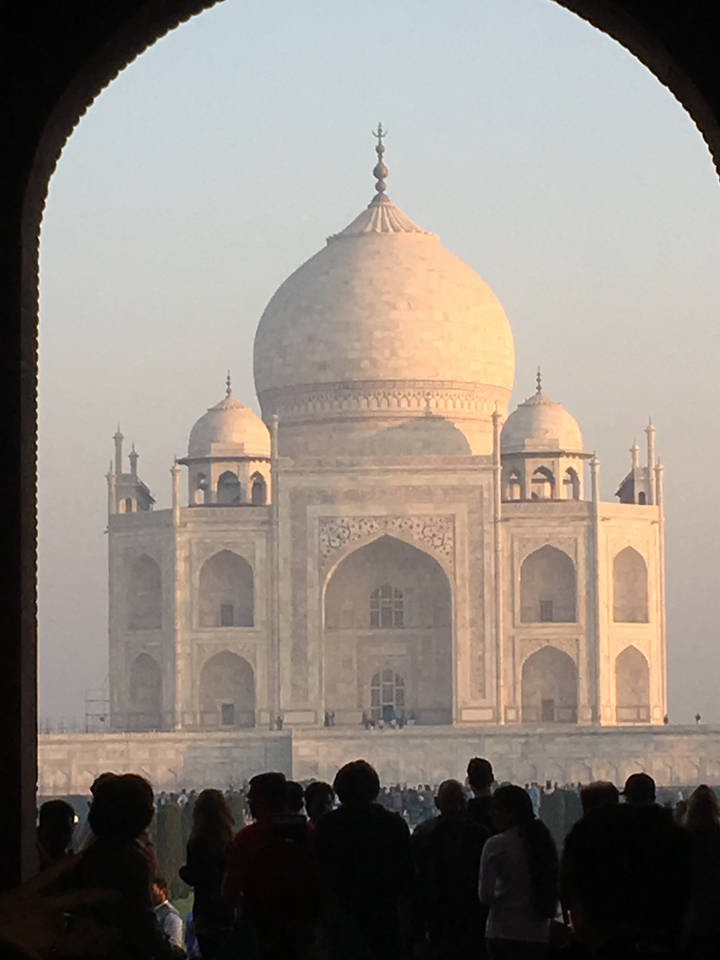 Gros plan du dôme du Taj Mahal.