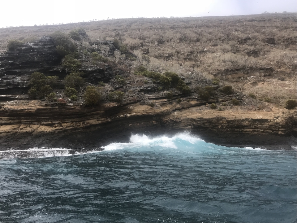 Des vagues qui se brisent contre des falaises rocheuses.