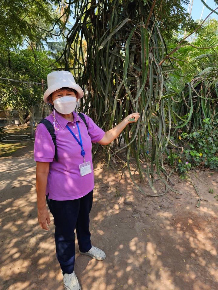 Personne posant avec de la végétation derrière.