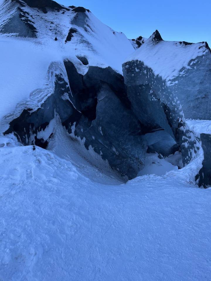 Close-up view of icy terrain.