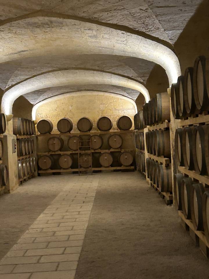 Tonneaux de vin dans une cave.