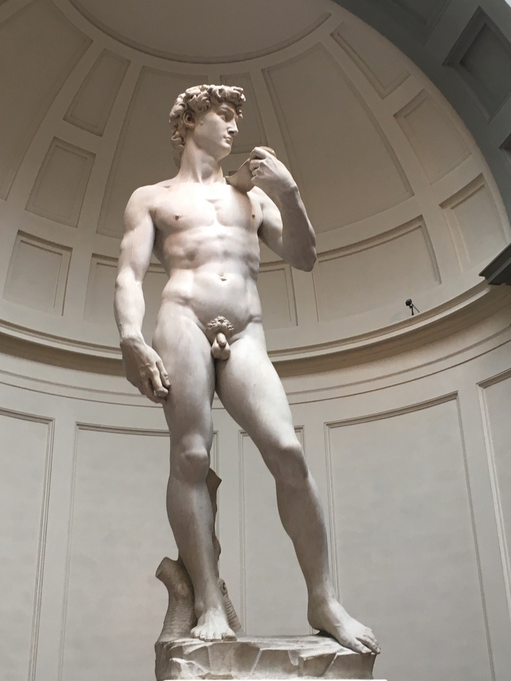 Statue de David dans une zone bien éclairée.