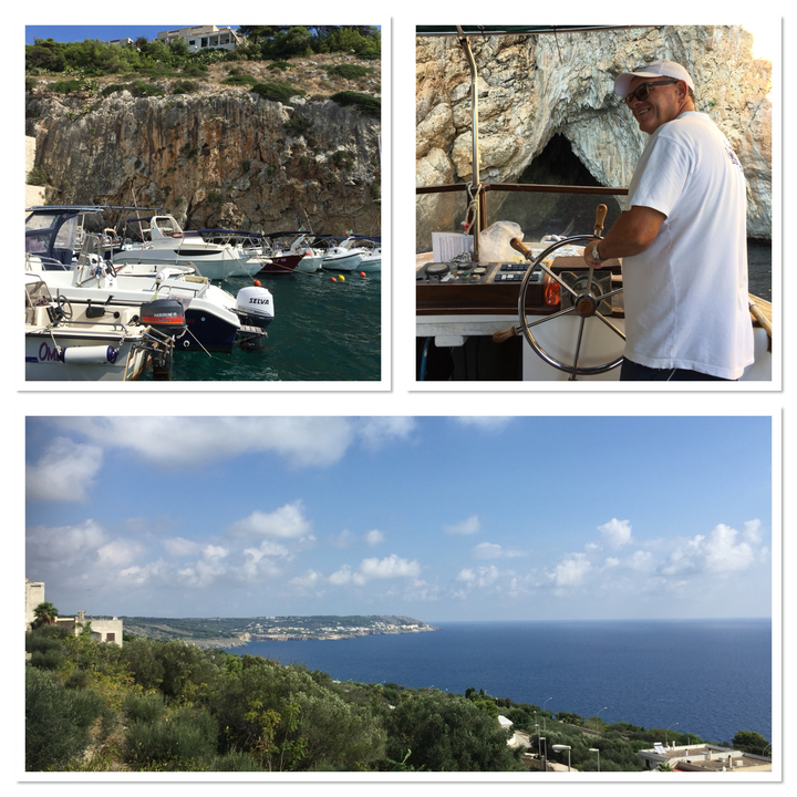 Zone d'amarrage de bateau avec une personne qui dirige et ciel bleu.
