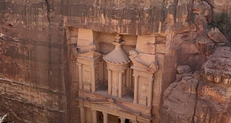 Petra's Treasury carved into rock.