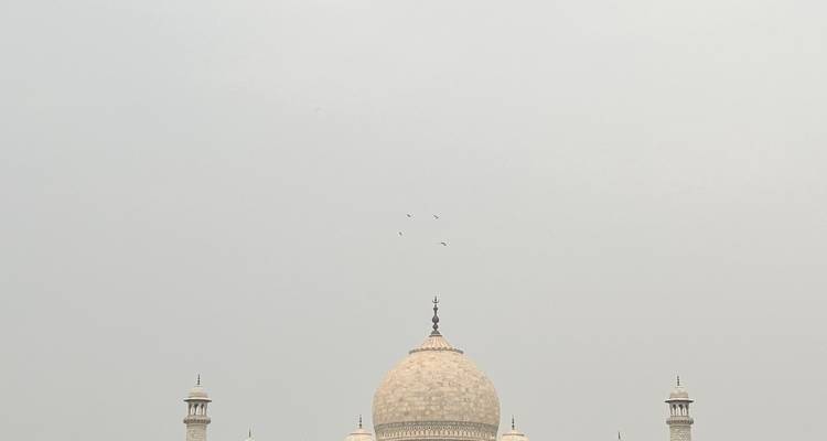 Majestic view of the Taj Mahal with its gardens.