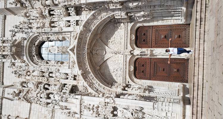 A detailed stone facade of a historical building entrance.