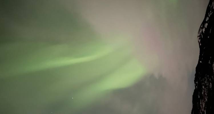 Aurora lights in the night sky with stars visible.