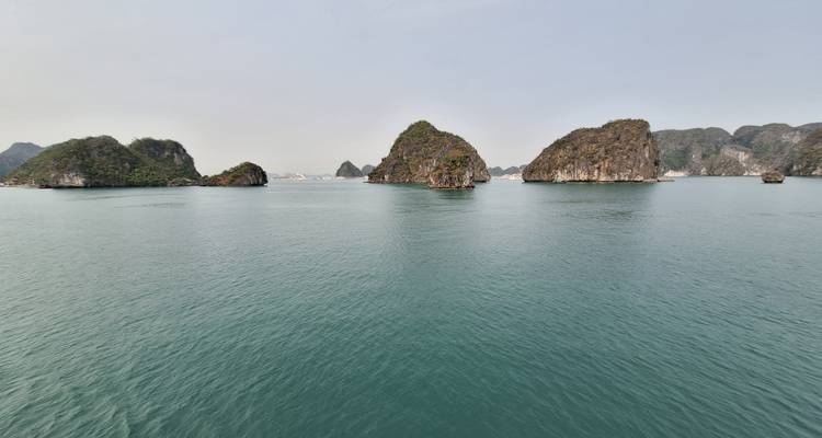 Halong Bay with limestone islands.