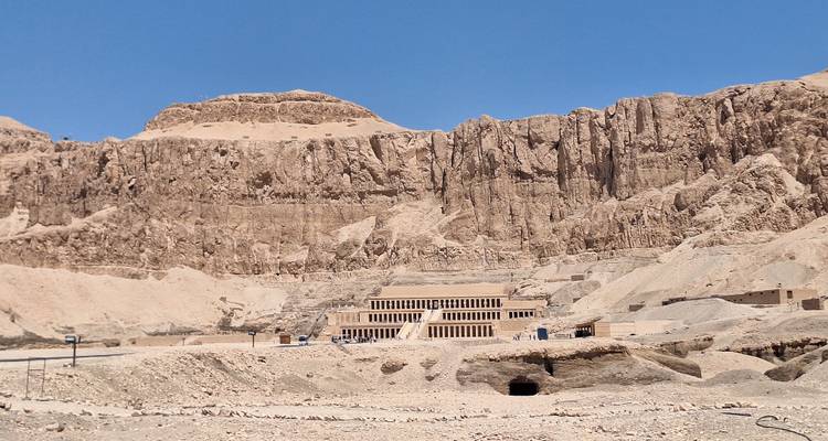 The Valley of the Kings with a temple in the backdrop.