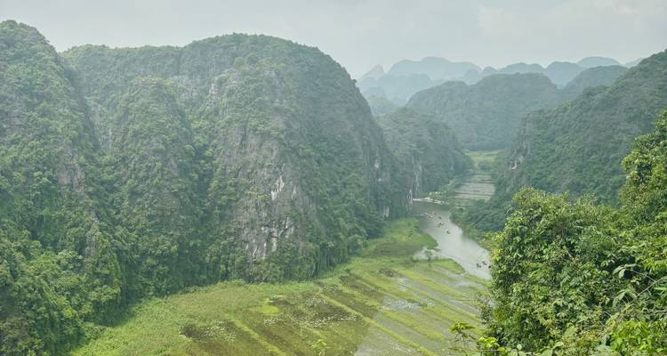 Vue aérienne de paysages verdoyants avec une rivière sinueuse.
