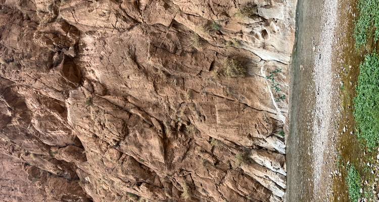 Gesteinsformation mit einem Bach, der durch den Canyon fließt.