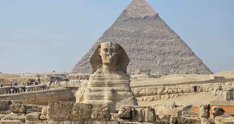 Sphinx with the Great Pyramid in the background.