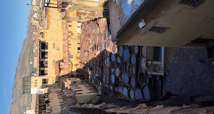 Fosses de tannage traditionnelles dans une ville marocaine