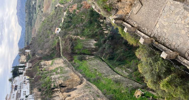 Une vue panoramique des falaises de Ronda et de la campagne.