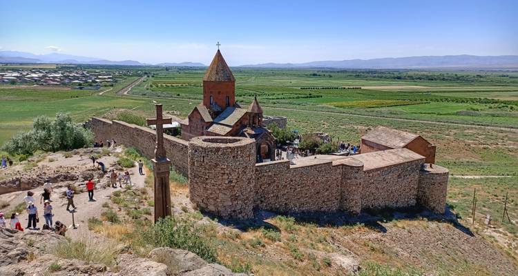 Panoramic view of Khor Virap Monastery with Mount Ararat in the distance