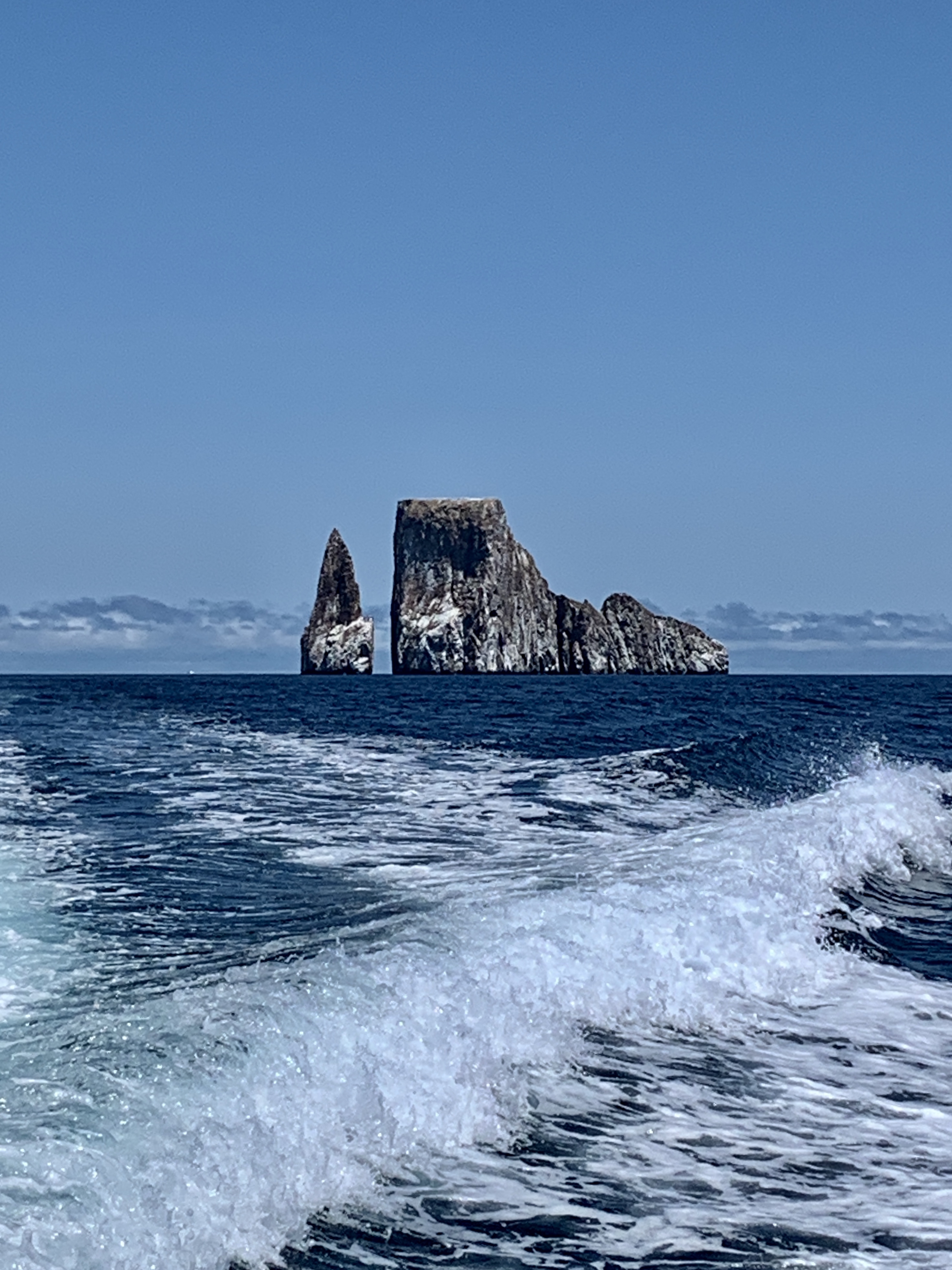 View of iconic rock formations in the ocean.