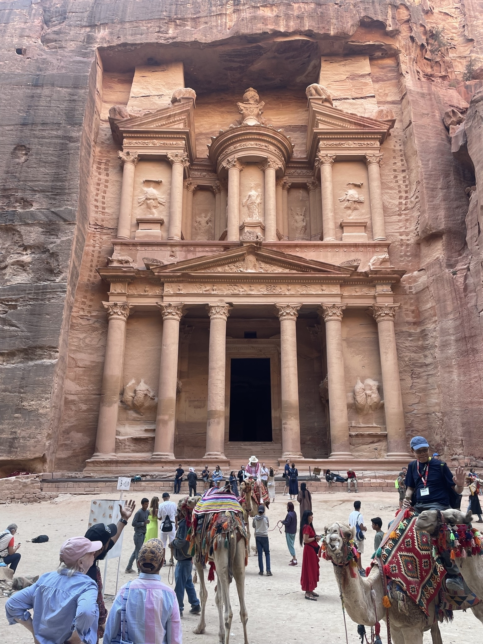 The rock-carved facade of the Treasury at Petra.