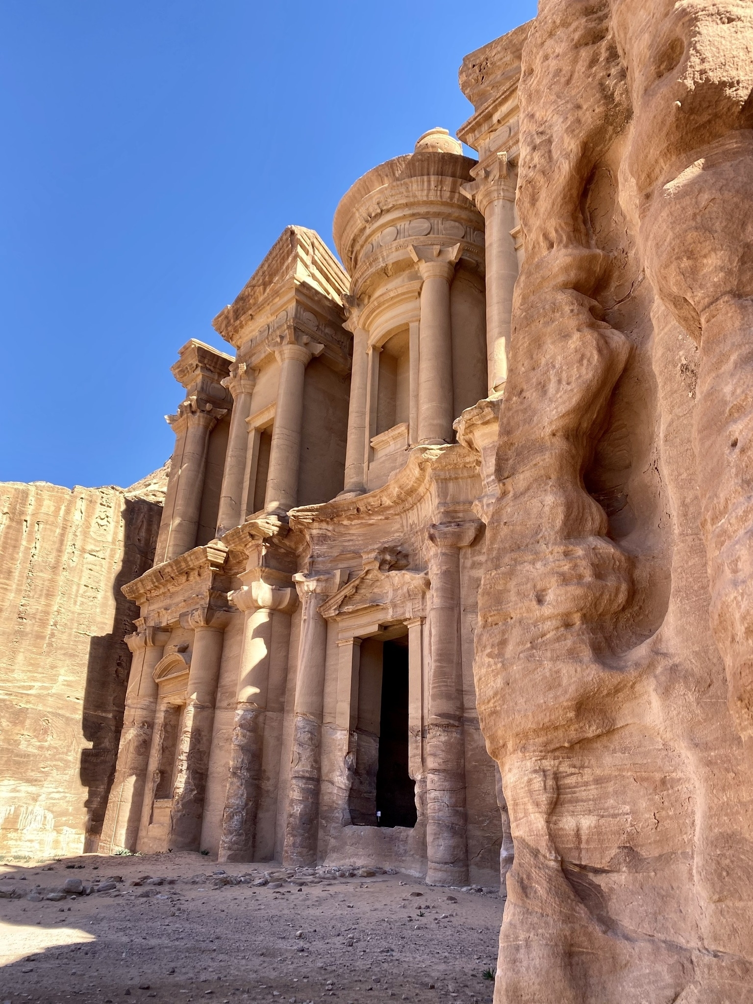 Detailed view of the Al-Khazneh facade in Petra.