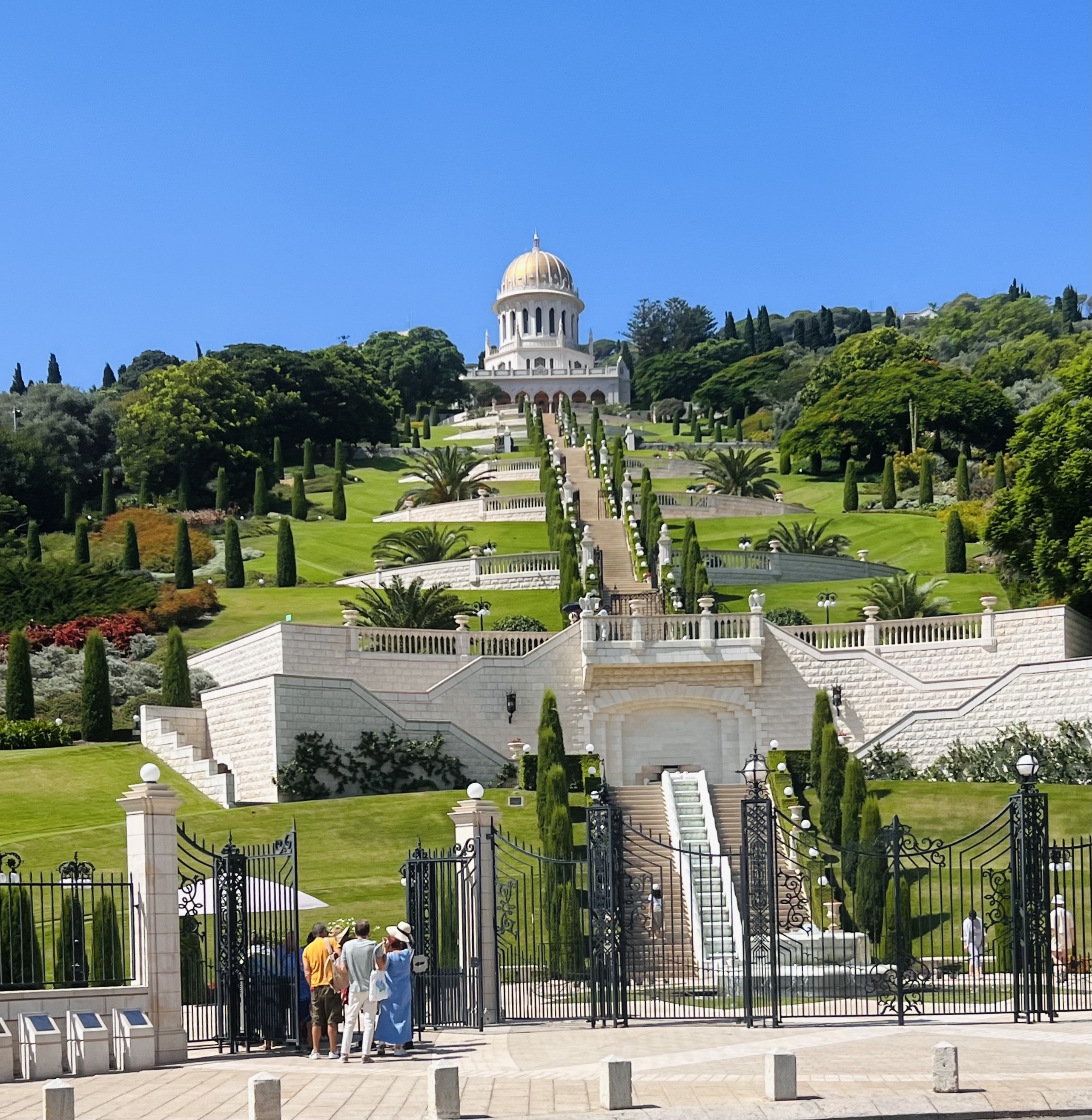 Magnificent terraced gardens with a domed structure at the top.