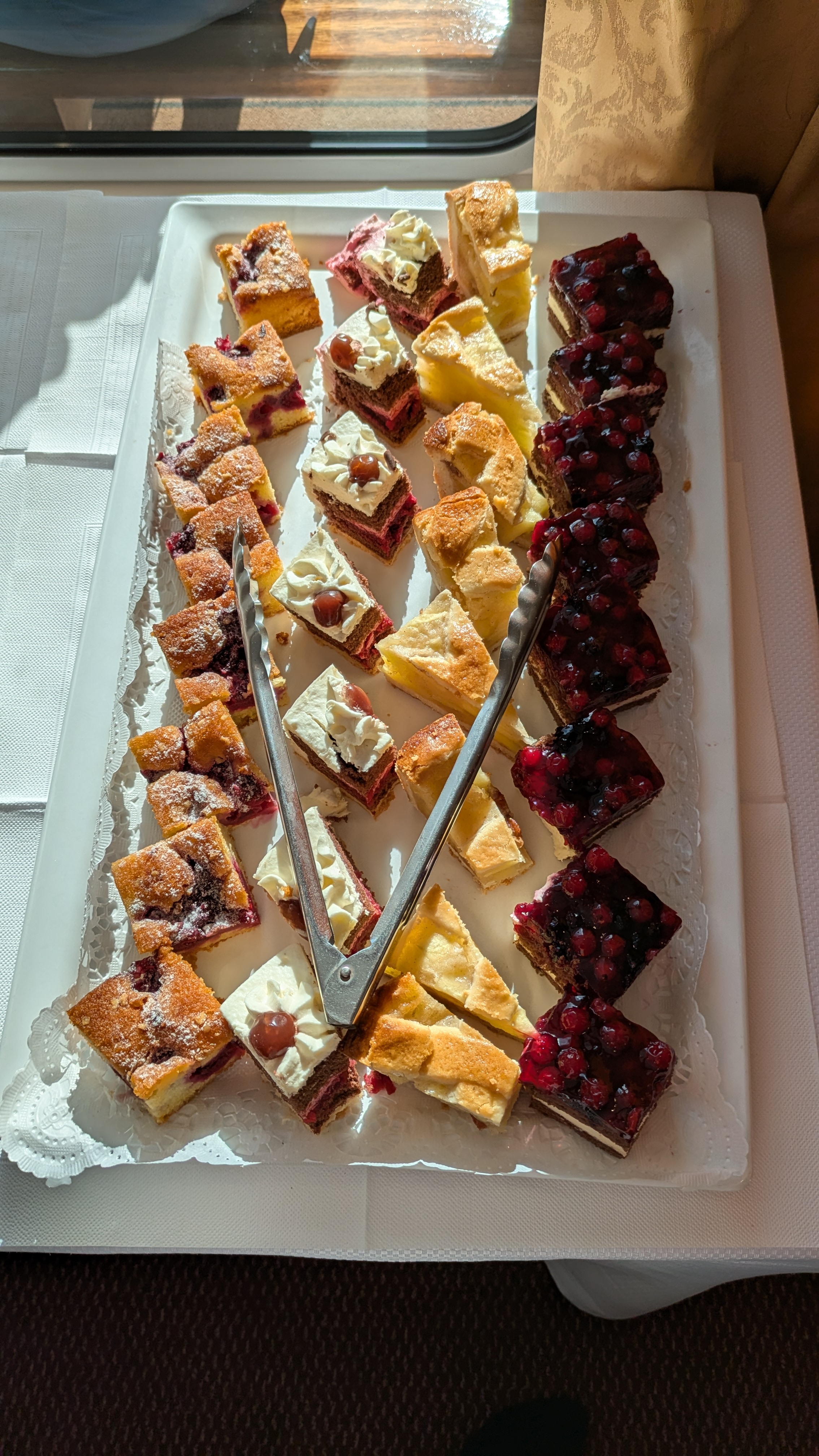 An assortment of pastries on a tray.