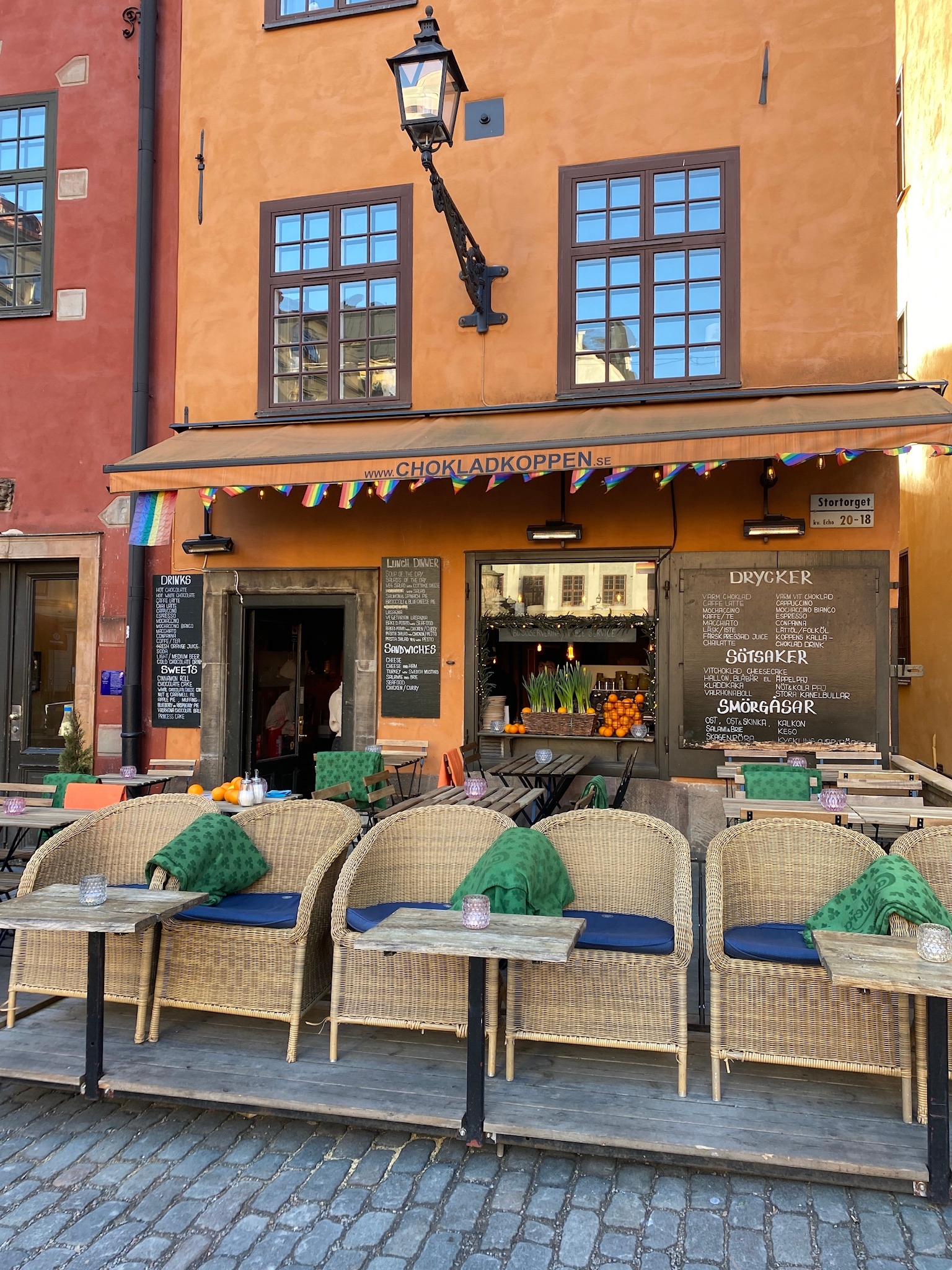 Outdoor cafe with a colorful and inviting setting.