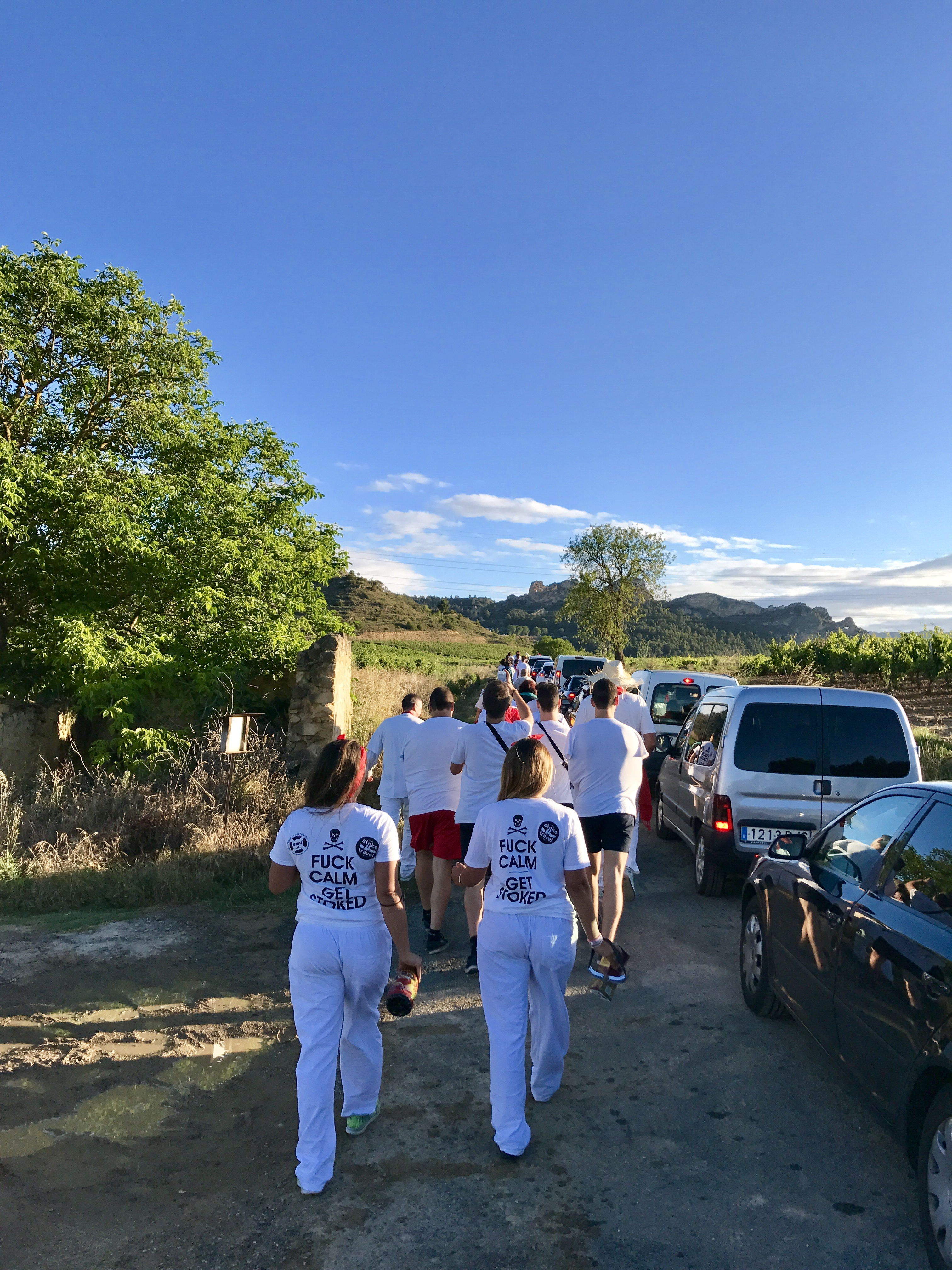 People running on a rural road with a backdrop of rolling hills.