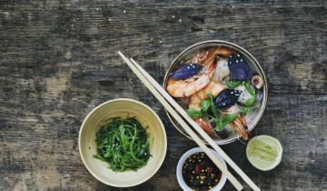 aerial view of food laid out on a table