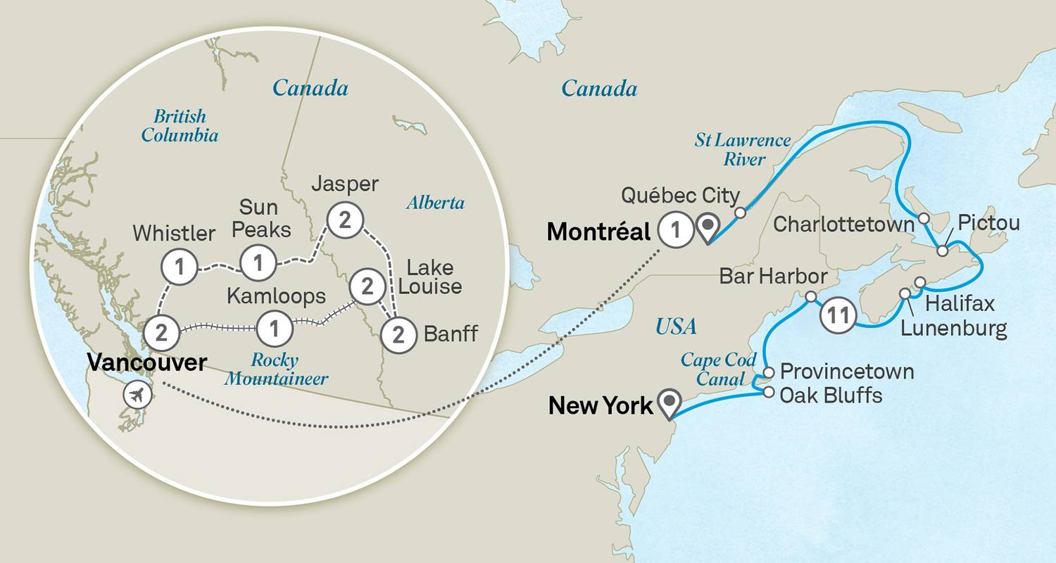 Les magnifiques Rocheuses canadiennes et la côte est de l'Amérique du Nord - Croisière et voyage terrestre - Scenic Luxury Cruises & Tours
