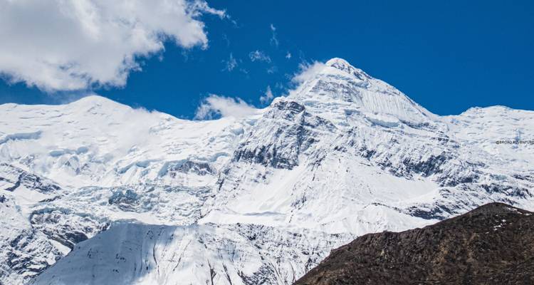 Majestic snowy mountain peak under a clear blue sky.