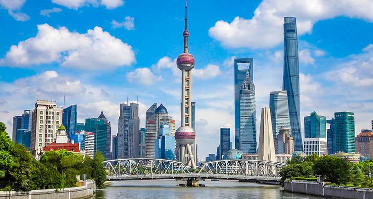 Scenic view of a modern skyline with a clear sky.