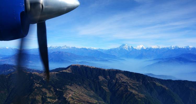 Aerial view from an aircraft, overlooking the Himalayas.