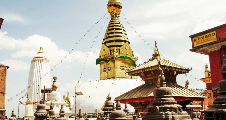 Swayambhunath Stupa met gebedsvlaggen