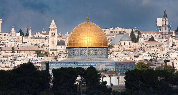 The golden Dome of the Rock dominates Jerusalem's Old City skyline.