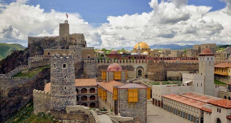 Ancient fortress with varied architectural structures.