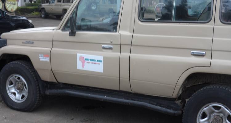 Unscharfes Bild eines Safari-Fahrzeugs.