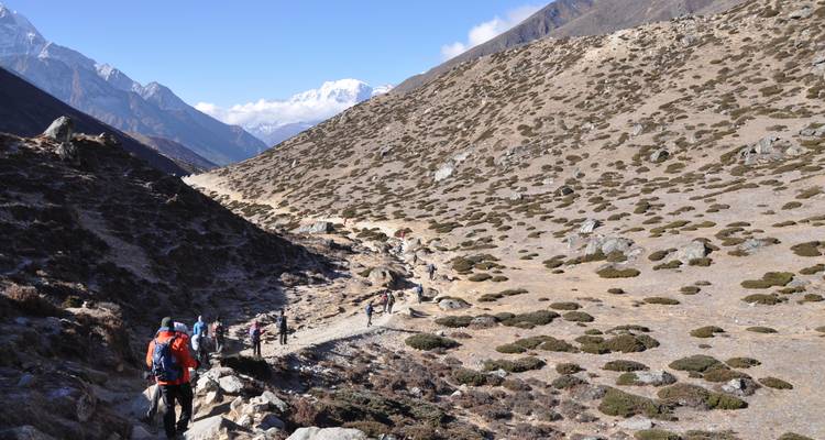 Excursionistas caminando por un sendero de montaña.