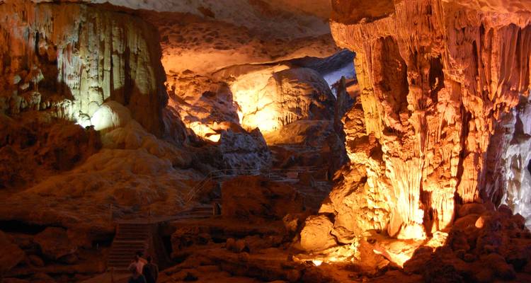 Stunning cave with colorful lighting.