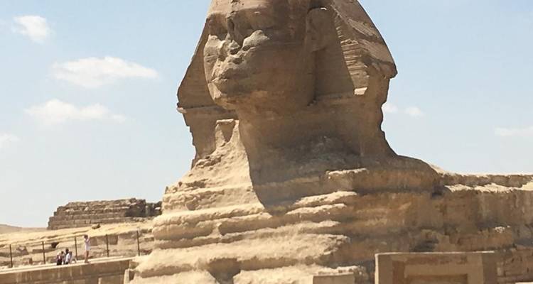 The Sphinx with a clear sky in the background.