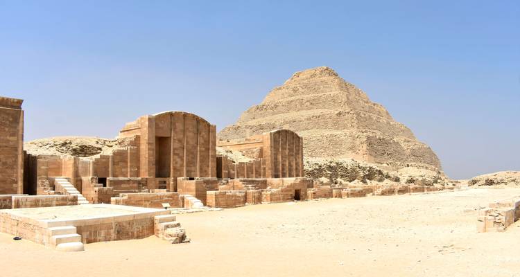 A close-up of the Pyramid of Djoser in Egypt.
