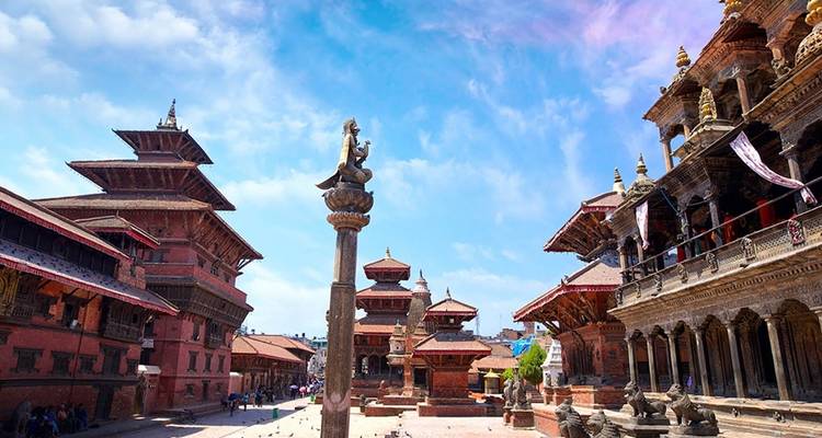 A view of Bhaktapur with temples and streets.