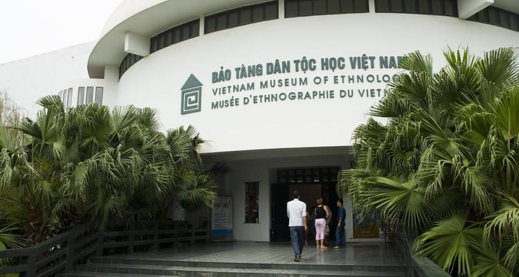 Entrance to the Vietnam Museum of Ethnology with visitors.