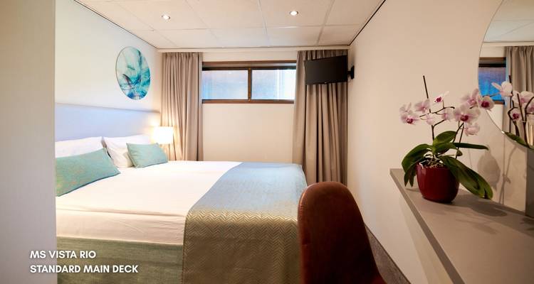 Ein Standard-Hauptdeck-Kabine auf einem Kreuzfahrtschiff mit der Bezeichnung 'MS VISTA RIO'.